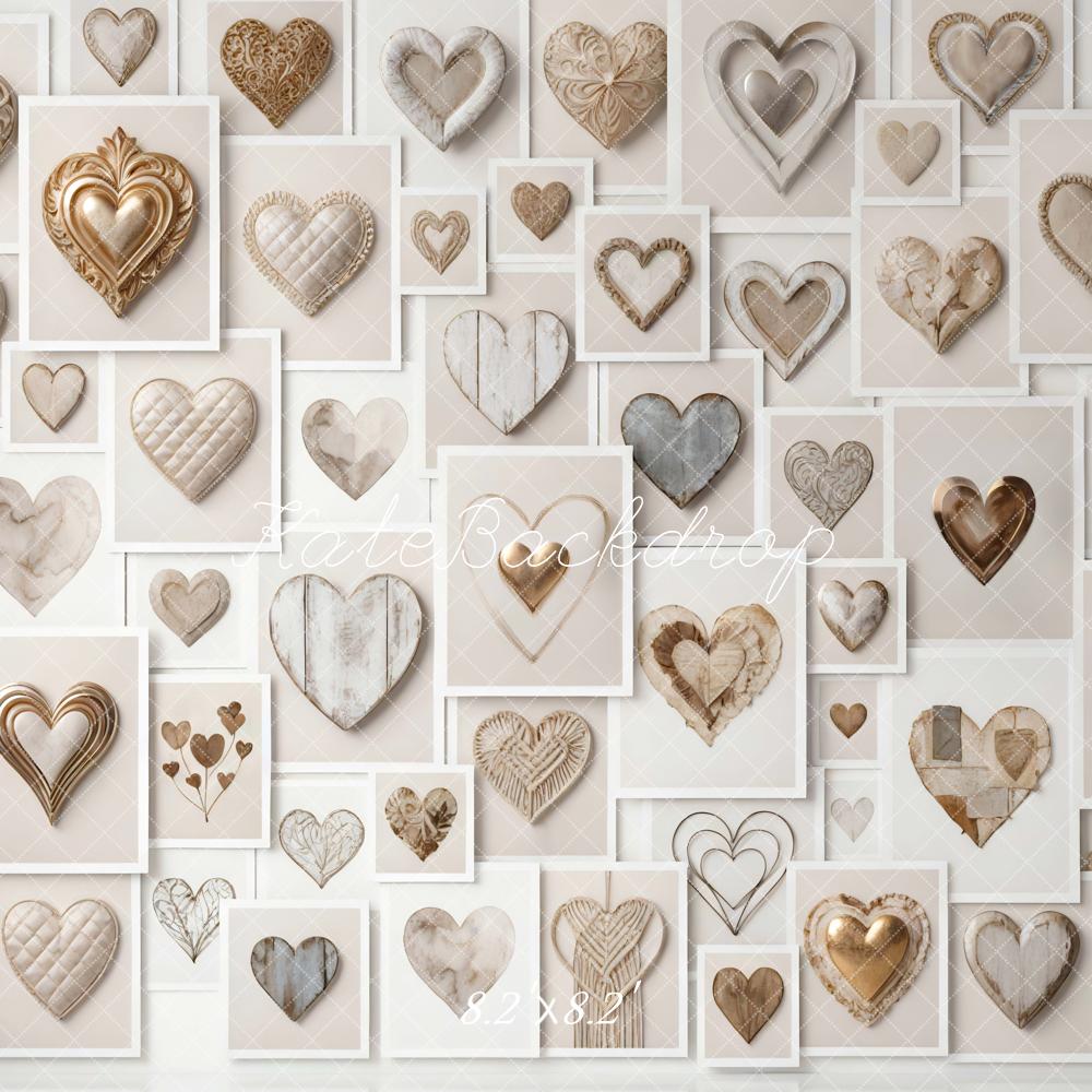 Kate Valentine's Day Beige Heart Collage Printed Backdrop Designed by Mini MakeBelieve