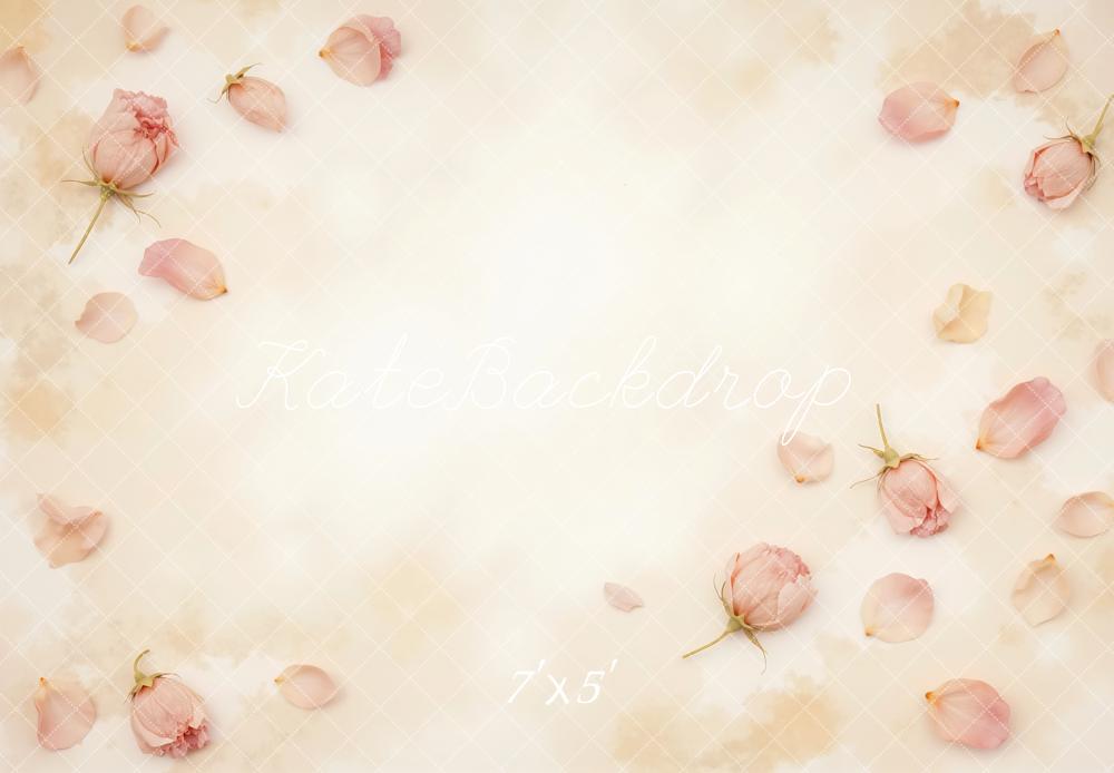 Kate Blush Pink Rose Petals Beige Printed Backdrop Designed by Mini MakeBelieve