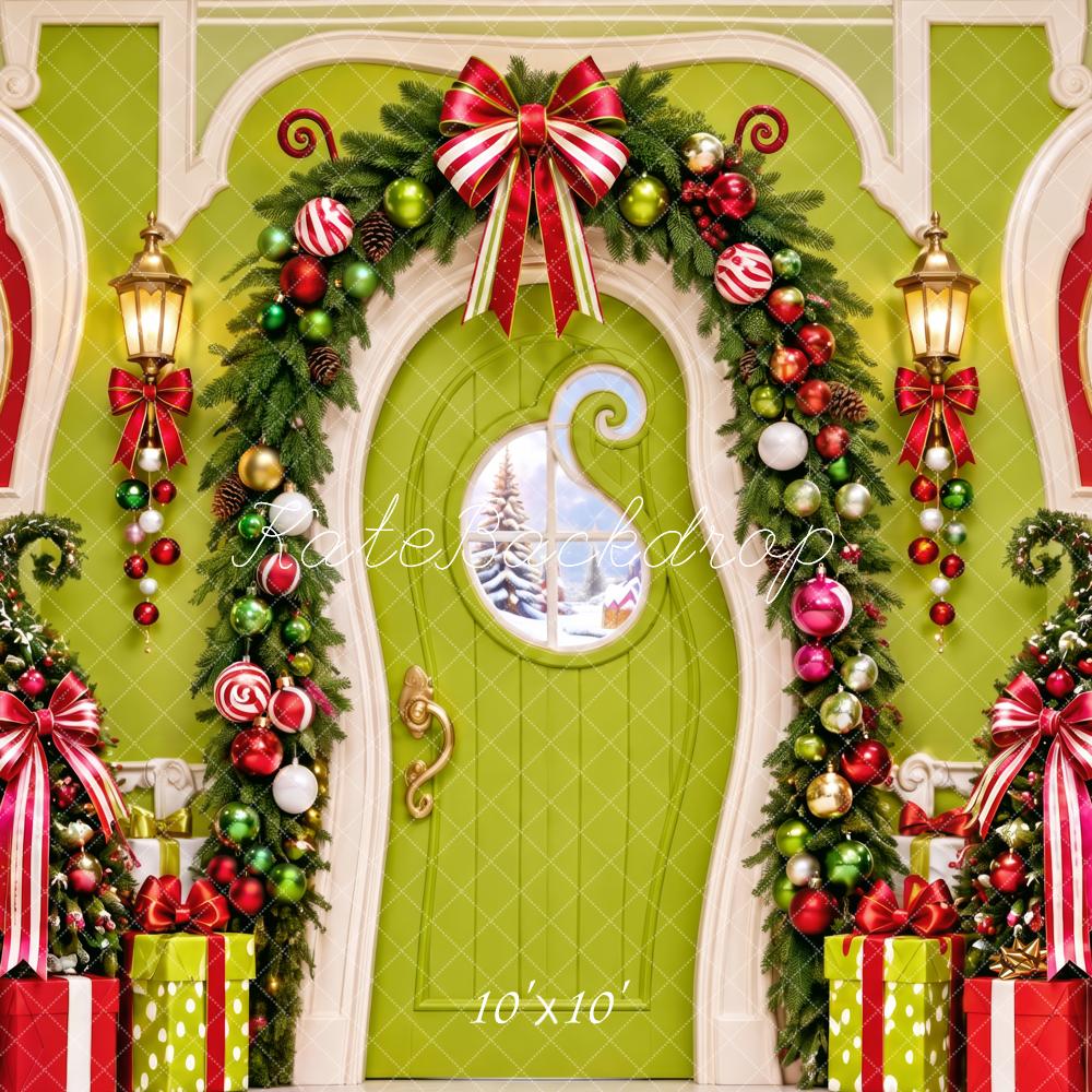 Kate Christmas Whimstical Green Door Garland Gifts Printed Backdrop Designed by Patty Roberts