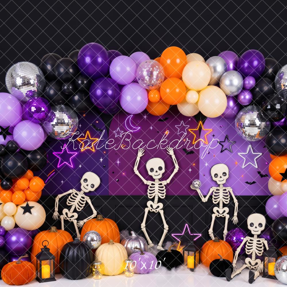 Kate Halloween Skeleton Dance Party Balloons Disco Ball Printed Backdrop Designed by Patty Roberts