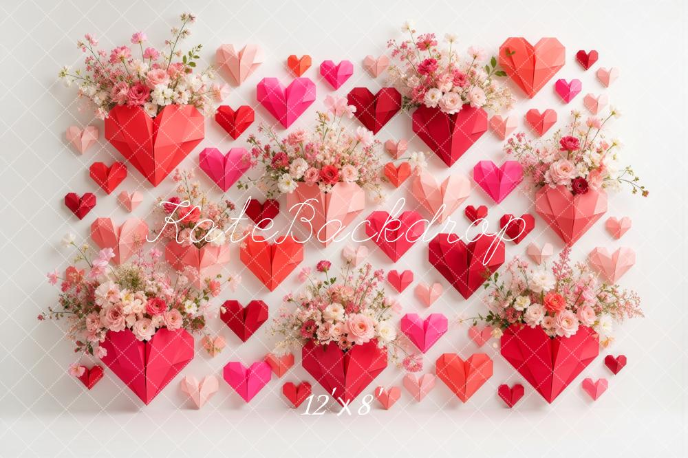 Kate Valentine's Day Origami Heart Flower Wall Printed Backdrop Designed by Ashley Ward