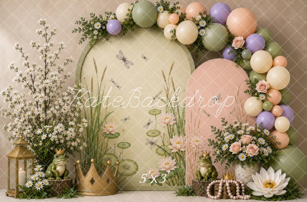 Kate Cake Smash Fairy Frog Princess Water Lily Balloon Arch Printed Backdrop Designed by Shutter Swan Studios