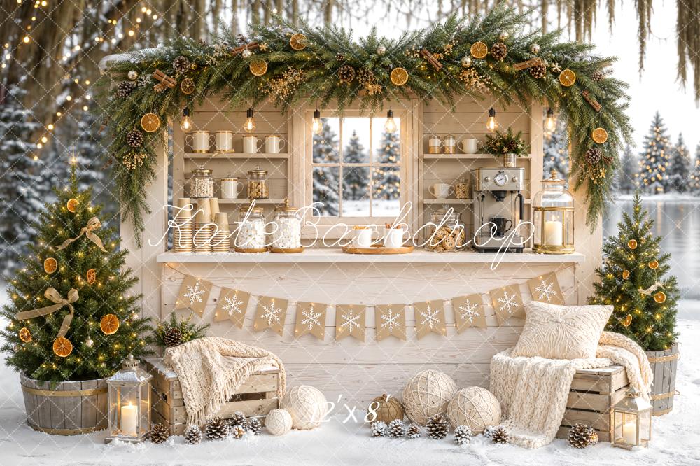 Kate Christmas Snowy Rustic Coffee Bar Dried Orange Slices Printed Backdrop Designed by Emetselch