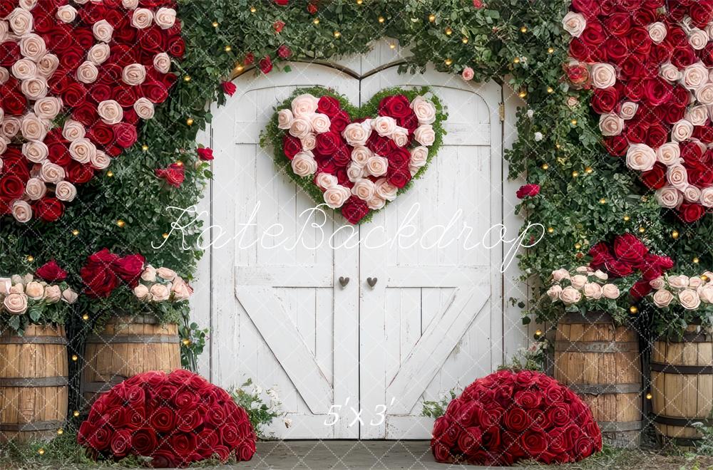 Kate Valentine Floral Heart Barn Door Backdrop Designed by Mini MakeBelieve