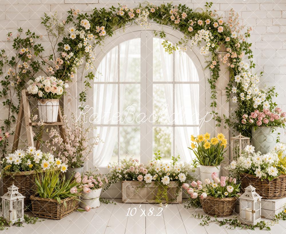 Kate Spring Flower Arch White Curtains Window Printed Backdrop Designed by Emetselch