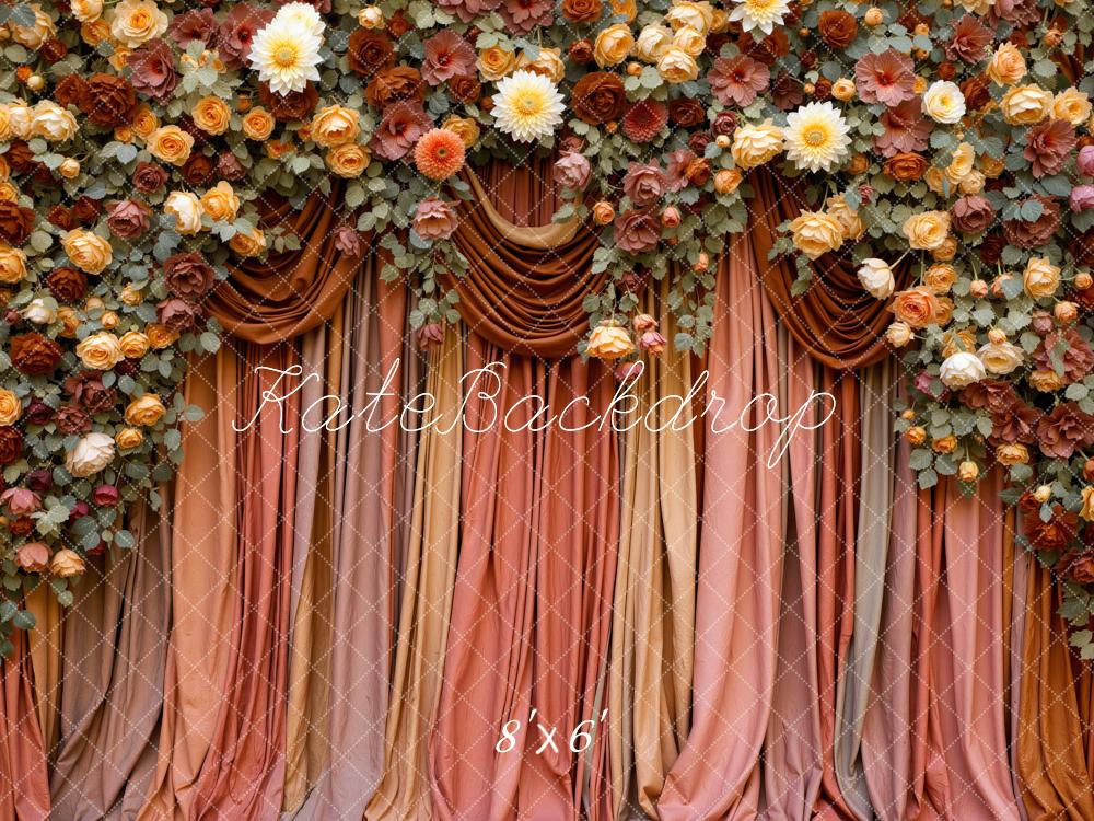 Kate Fall Flower Arch Brown Drapes Printed Backdrop Designed by Mini MakeBelieve
