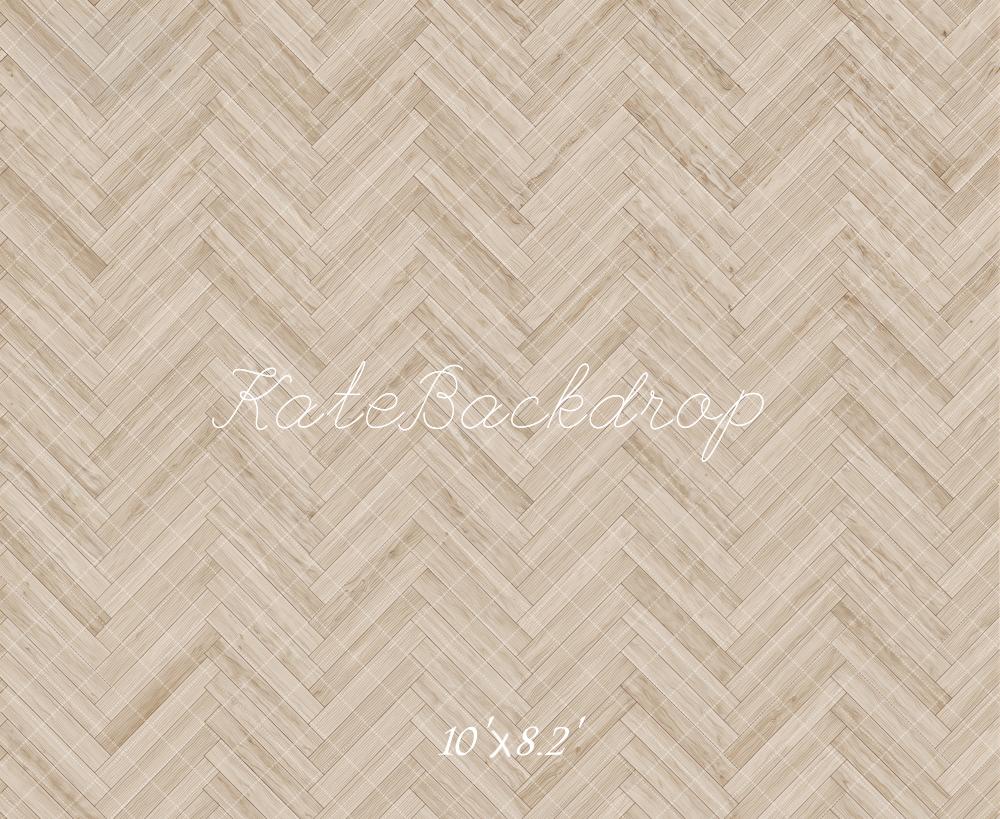 Kate Light Beige Herringbone Wood Texture Printed Floor Backdrop Designed by Kate Image