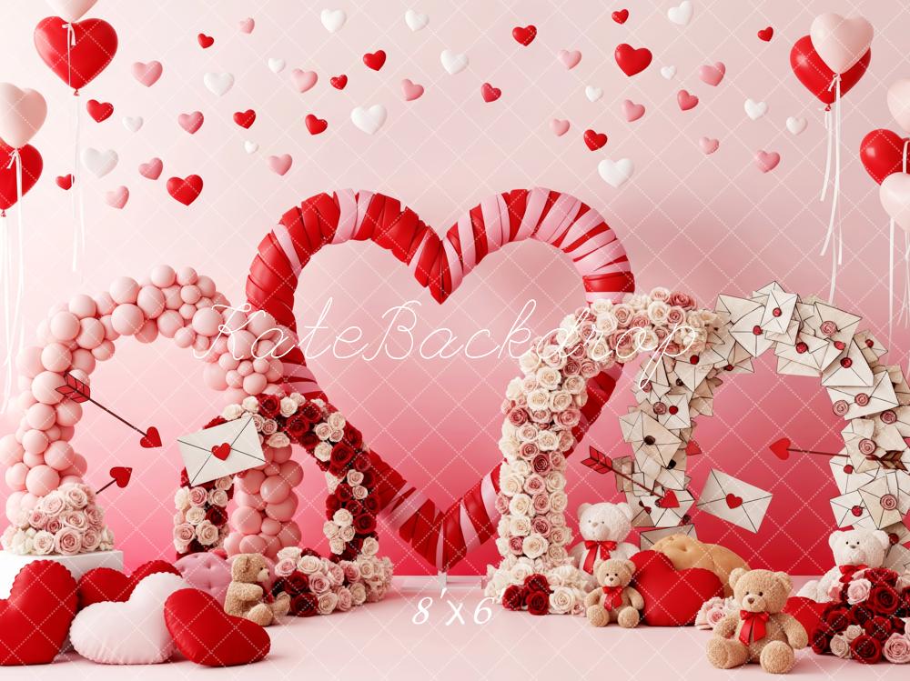 Kate Valentine's Day Heart Balloons Arches Roses Love Letters Printed Backdrop Designed by Patty Roberts