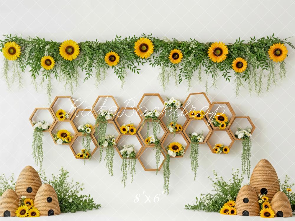 Kate Cake Smash Sunflower Honeycomb Beehive Greenery Backdrop Designed by Patty Roberts