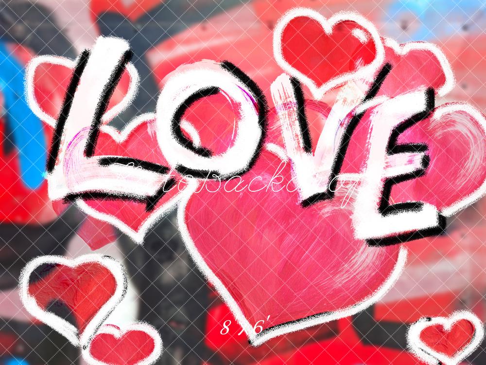 Kate Valentine's Day Graffiti Love Hearts Chalk Style Printed Backdrop Designed by Fantasyphotoart