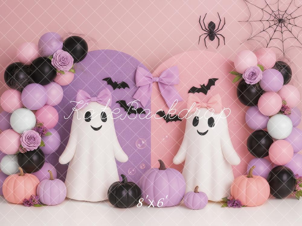 Kate Halloween Pastel Ghost Balloons Pumpkins Backdrop Designed by Ashley Paul