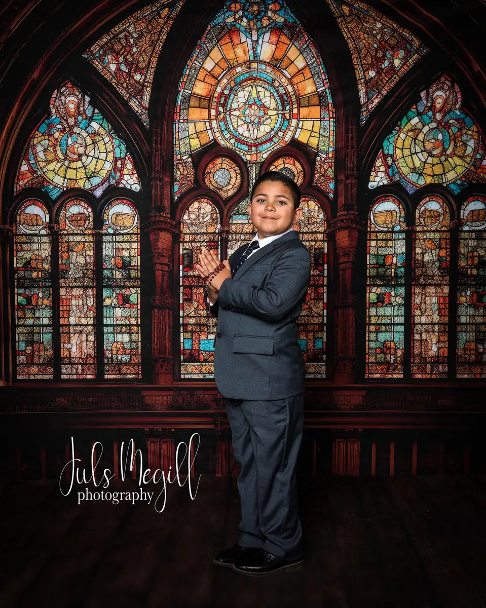 Kate Gothic Arched Stained Glass Window Backdrop Designed by Mandy Ringe Photography
