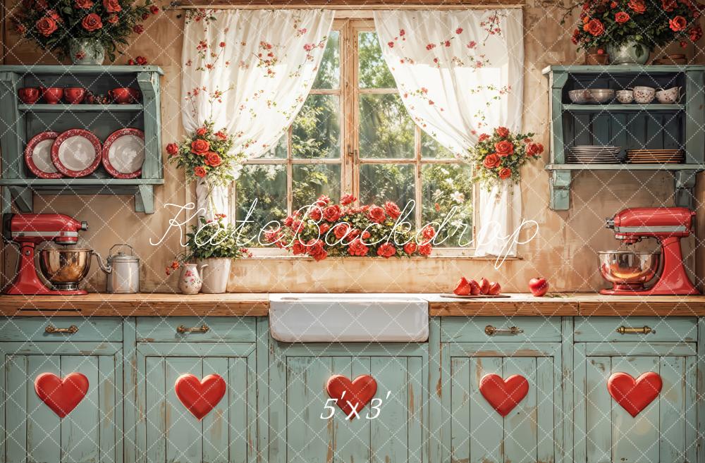 Kate Valentine's Day Rustic Window Cabinet Kitchen Backdrop for Photography Designed by Emetselch