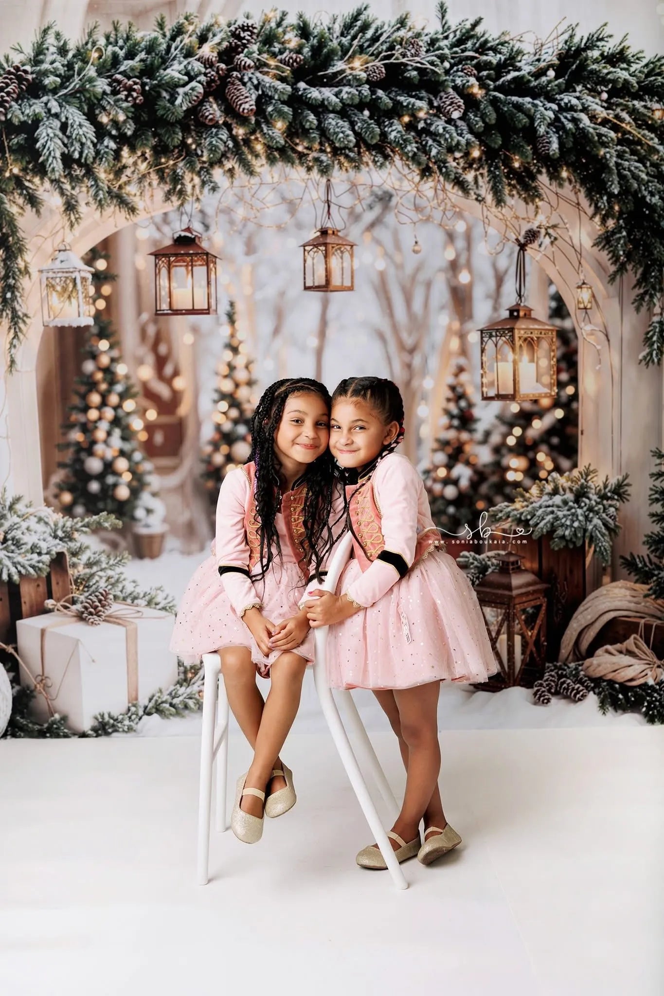 Kerstboog Guirlande Sneeuwbomen Foto Achtergrond Designed by Emetselch