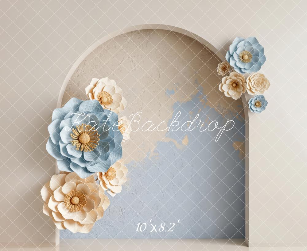 Kate Spring Blue and Beige Flower Arch Printed Backdrop Designed by Patty Roberts