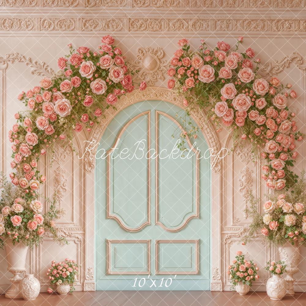 Kate Spring Flower Arch Vintage Wall Blue Door Backdrop Designed by Emetselch