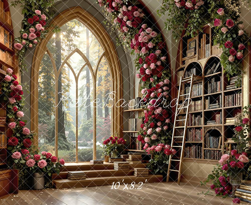 Kate Spring Flower Arch Library Bookshelves Window Backdrop Designed by Mini MakeBelieve