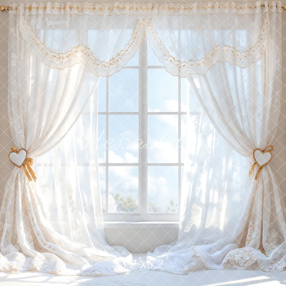 Kate Romantic White Curtain Window Backdrop Designed by Emetselch