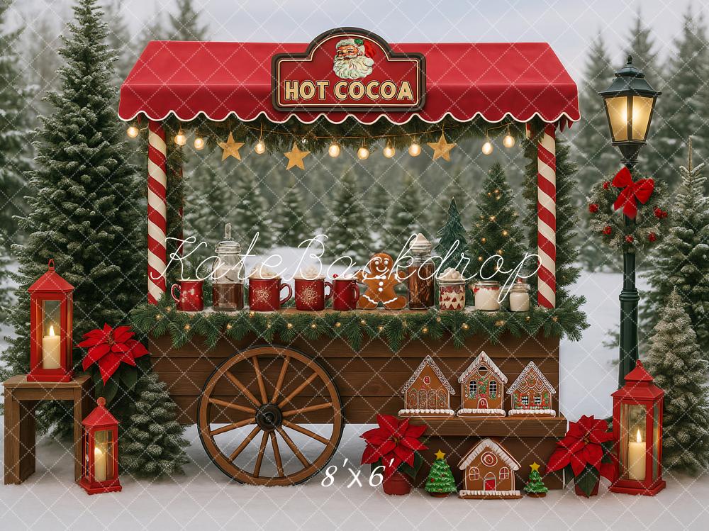 Kate Christmas Hot Cocoa Stand Gingerbread Houses Red Lanterns Backdrop Designed by Ashley Paul