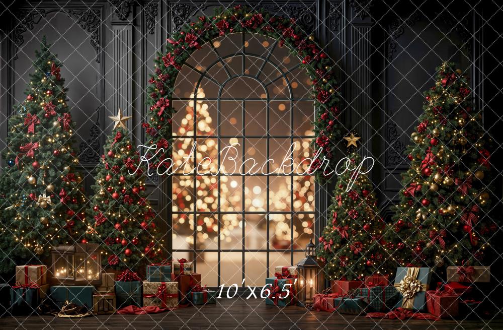 Kate Christmas Trees Garland Window Bokeh Gifts Black Backdrop Designed by Emetselch