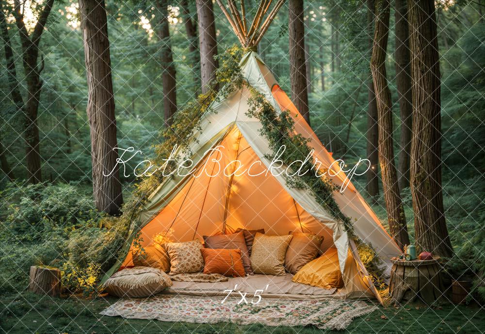 outside the tent Kate Bohemian Forest Tent Pillows Printed Backdrop Designed by Emetselch, Microfiber (Printed) / 7x5ft