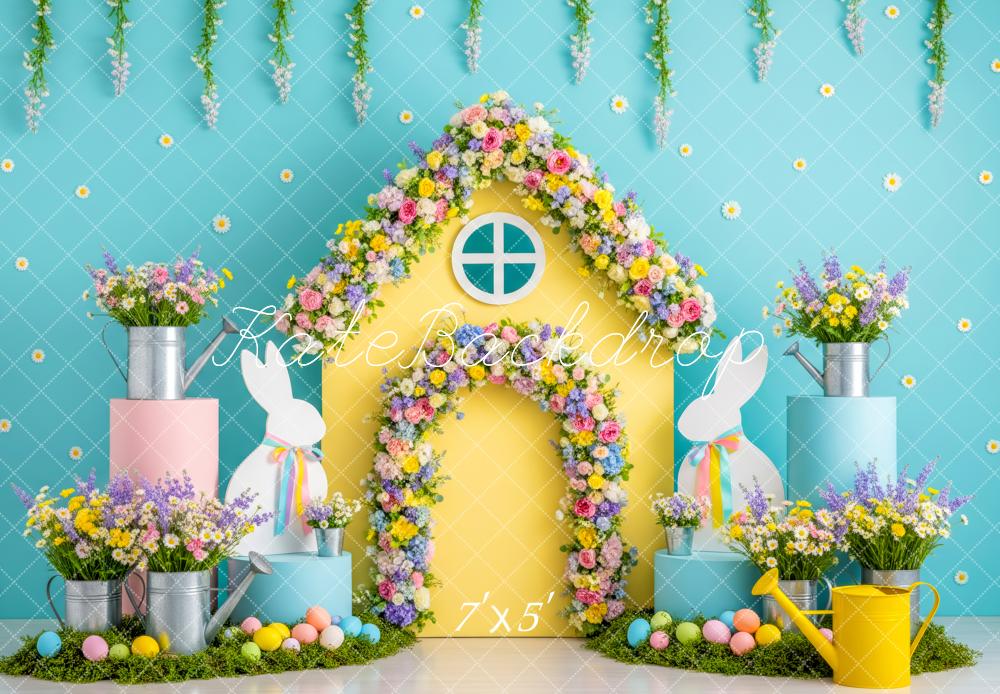 Kate Easter Bunny Pastel Flower Arch House Printed Backdrop Designed by Patty Roberts