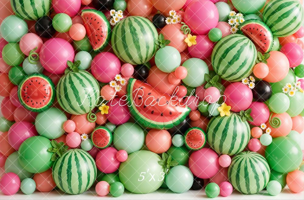 Kate Summer Watermelon Balloon Wall with Flowers Printed Backdrop Designed by Emetselch
