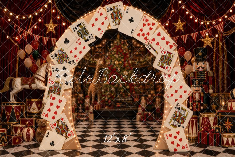 Kate Christmas Circus Playing Card Arch Nutcracker Printed Backdrop Designed by Emetselch