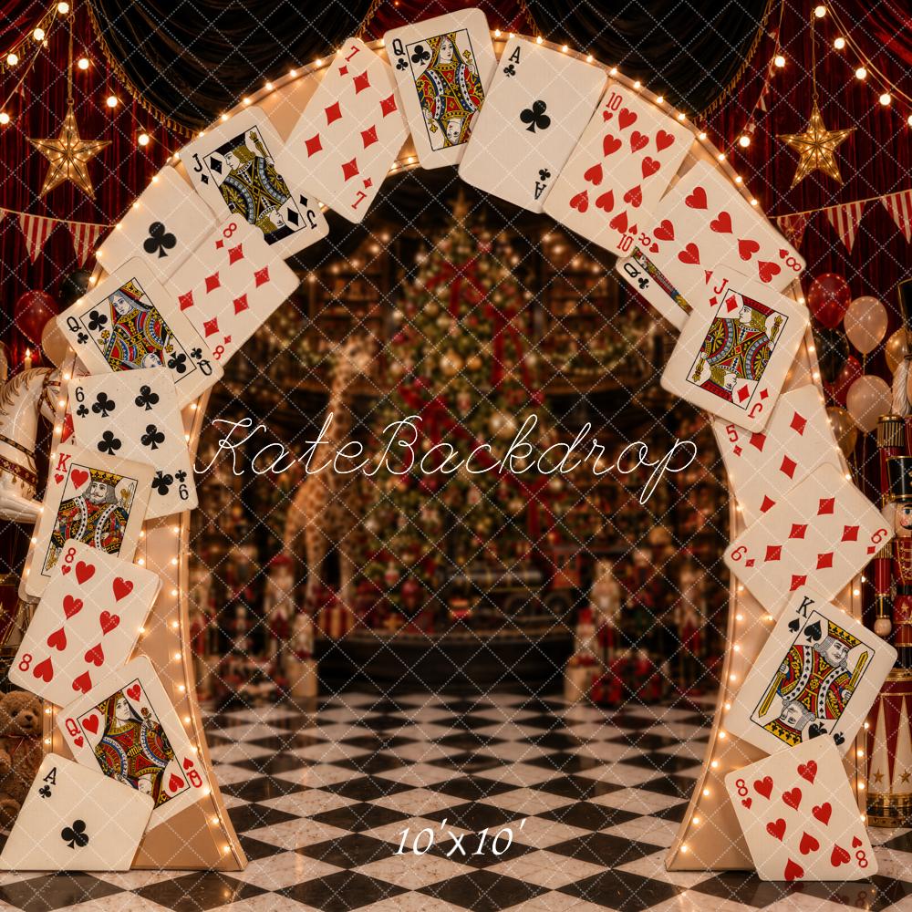Kate Christmas Circus Playing Card Arch Nutcracker Printed Backdrop Designed by Emetselch