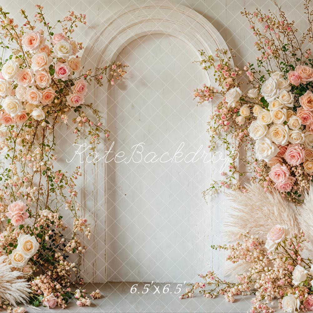 Kate Spring Boho Soft Pink Floral Arch Backdrop Designed by Emetselch