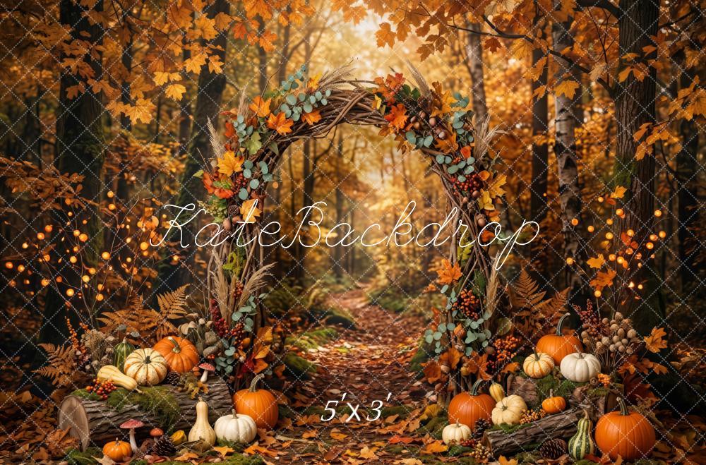 Kate Fall Forest Pumpkin Wreath Arch Maple Leaves Printed Backdrop Designed by Patty Roberts