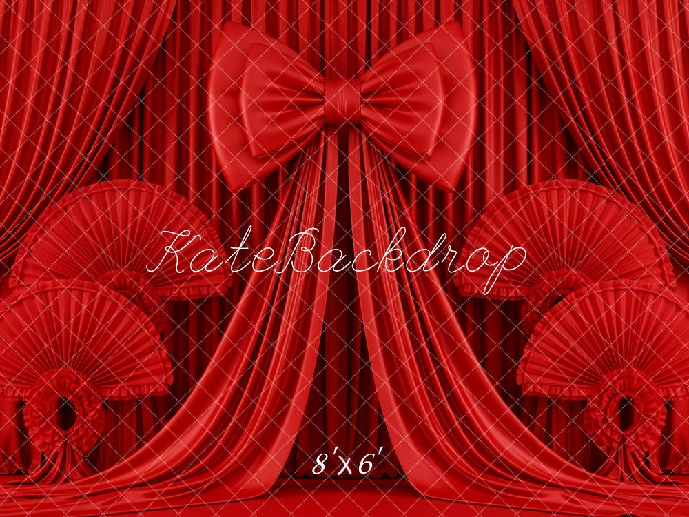 Kate Red Curtain Bow Drapes Fans Printed Backdrop Designed by Patty Roberts