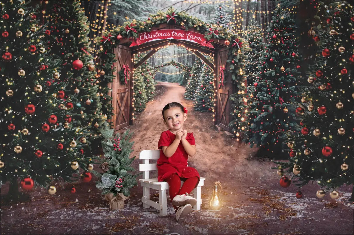 Festive Christmas Tree Farm Backdrop