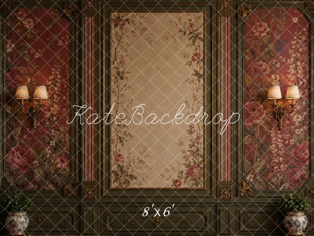Kate Vintage Floral Wall Victorian Floral Rose Burgundy Printed Backdrop Designed by Vertigo Productions
