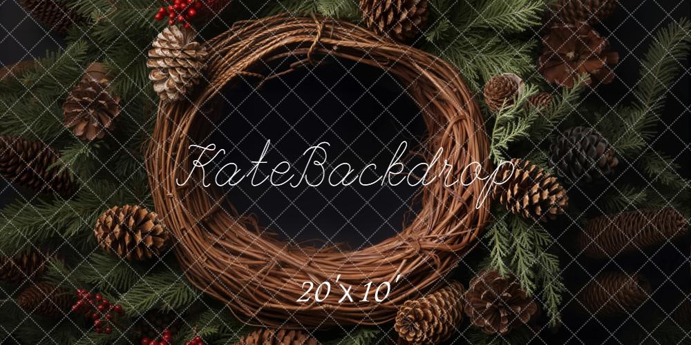 Kate Christmas Newborn Wreath Pinecones Red Berries Evergreen Floor Backdrop Designed by Emetselch
