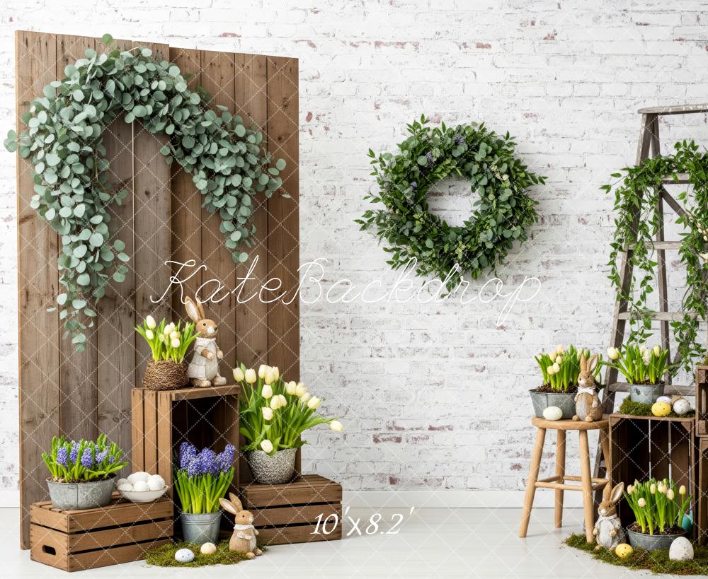 Kate Easter Bunny Greenery Wooden Crate Tulip Decor Backdrop Designed by Patty Roberts