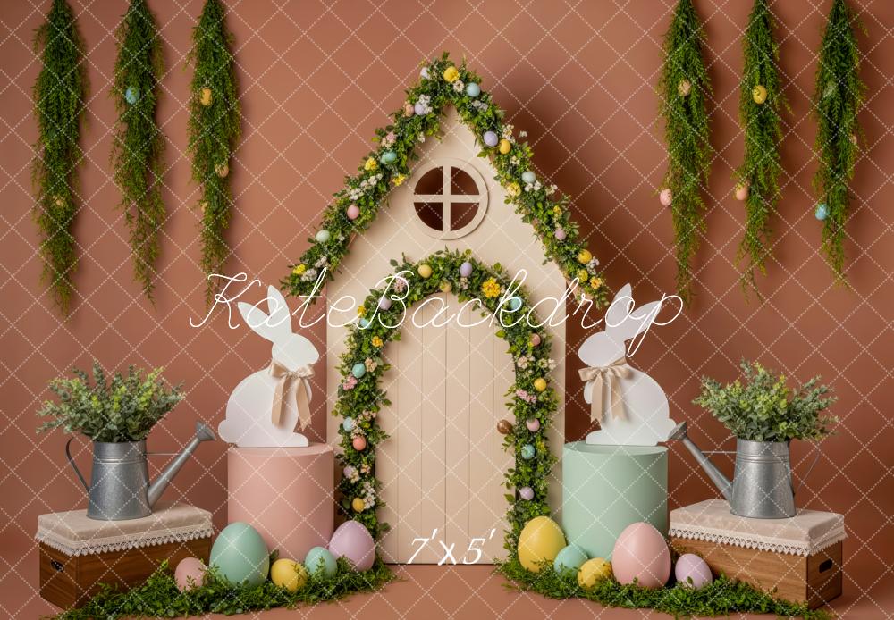 Kate Easter Bunny Floral House Eggs Greenery Printed Backdrop Designed by Patty Roberts