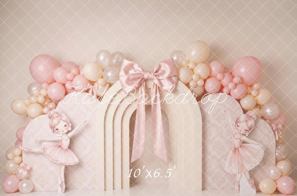 Kate Birthday Princess Pink Ballerina Arch Balloon Bow Printed Backdrop Designed by Patty Roberts
