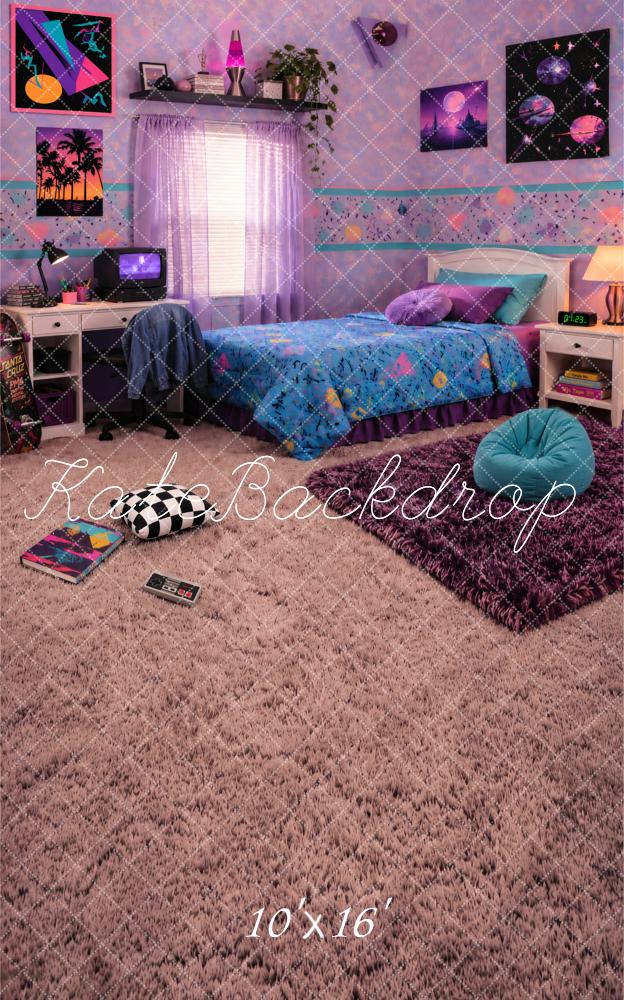 Kate Sweep Retro 90s Purple Teen Bedroom Galaxy Wall Printed Backdrop Designed by Vertigo Productions