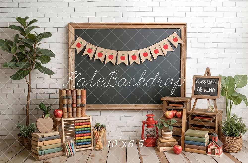 Kate Back to School Blackboard Apples Books Backdrop Designed by Emetselch