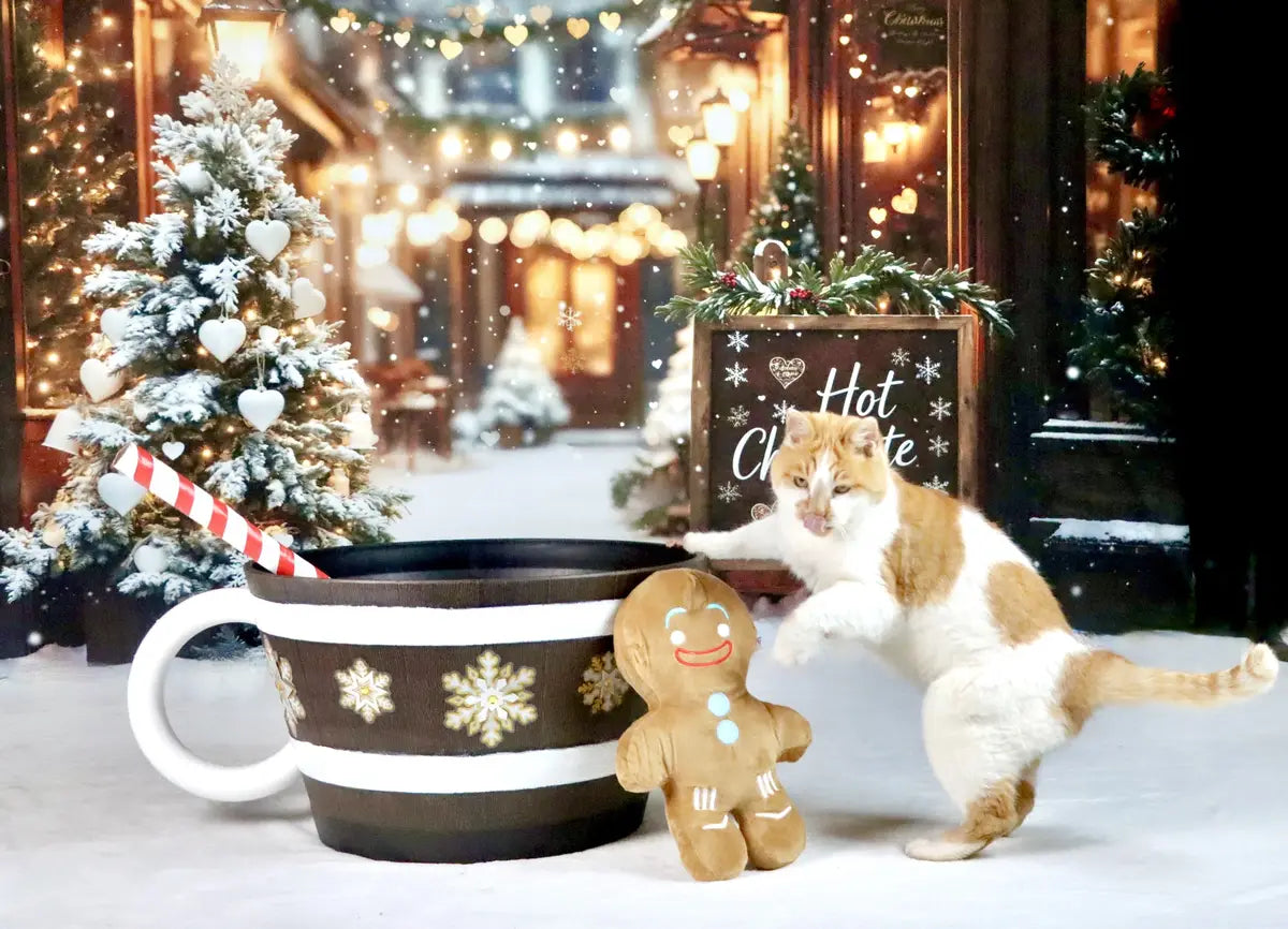 Kerst Hot Chocolate Shop Bokeh Foto Achtergrond Designed by Emetselch