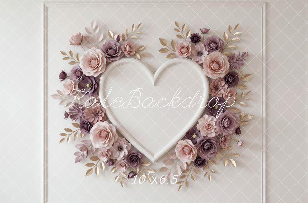 Kate Valentine's Day Heart Flower Arch Pink Purple Floral Printed Backdrop Designed by Mini MakeBelieve