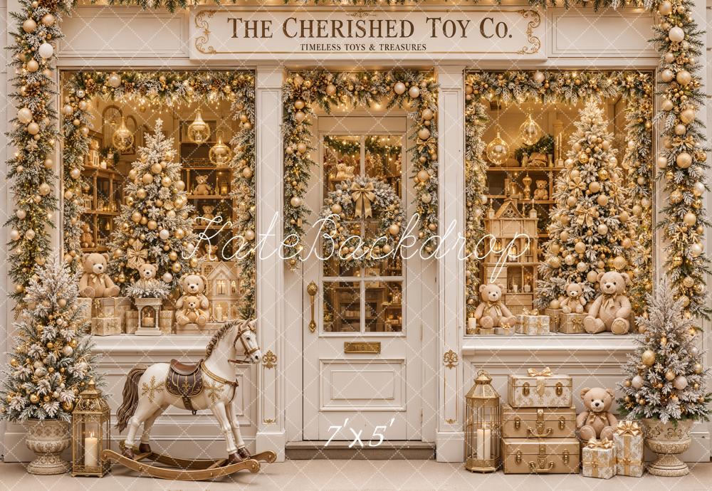 Kate Christmas Vintage Toy Shop Window Rocking Horse Printed Backdrop Designed by Emetselch