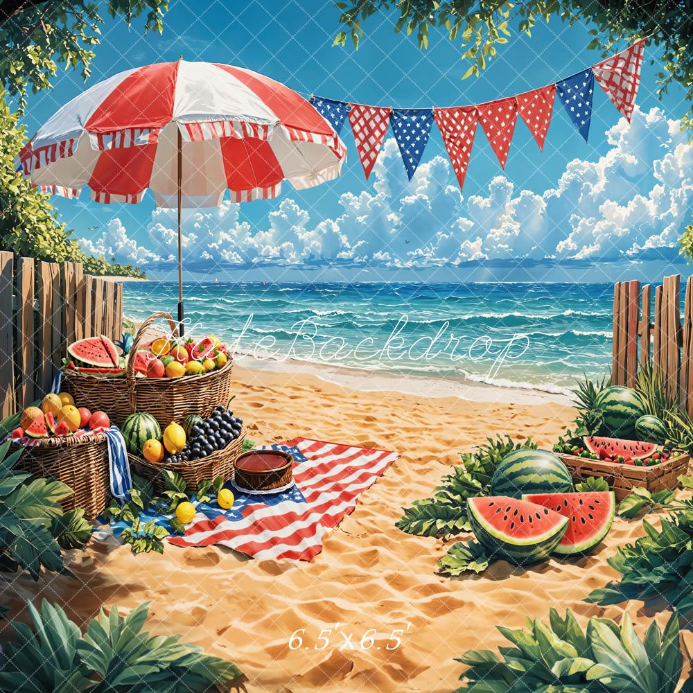 Onafhankelijkheidsdag Zomer Strand Watermeloen Foto Achtergrond Designed by Emetselch
