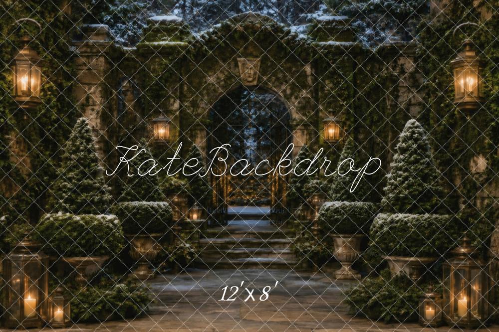 Kate Christmas Winter Retro Stone Arch Garden Lanterns Printed Backdrop Designed by Vertigo Productions