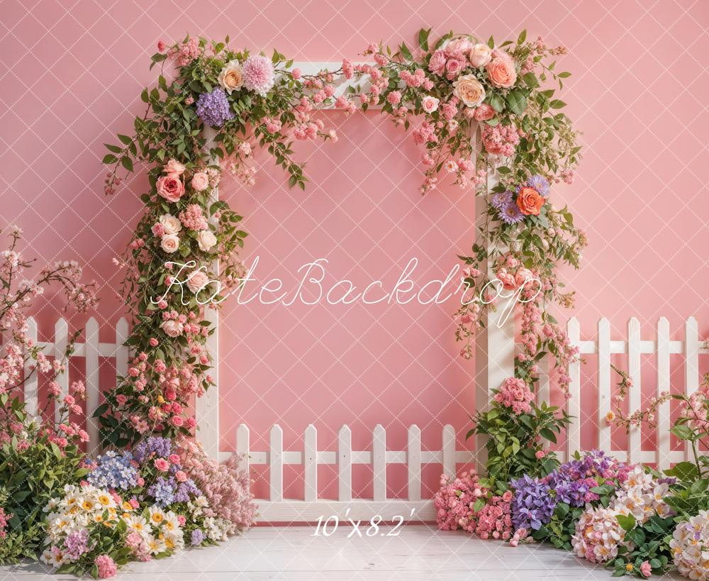 Spring Flower Arch Fence Pink Foto Achtergrond Designed by Emetselch