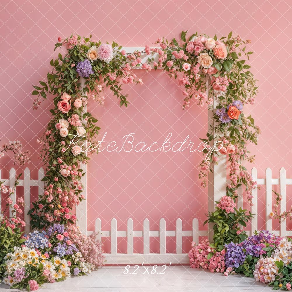 Spring Flower Arch Fence Pink Foto Achtergrond Designed by Emetselch
