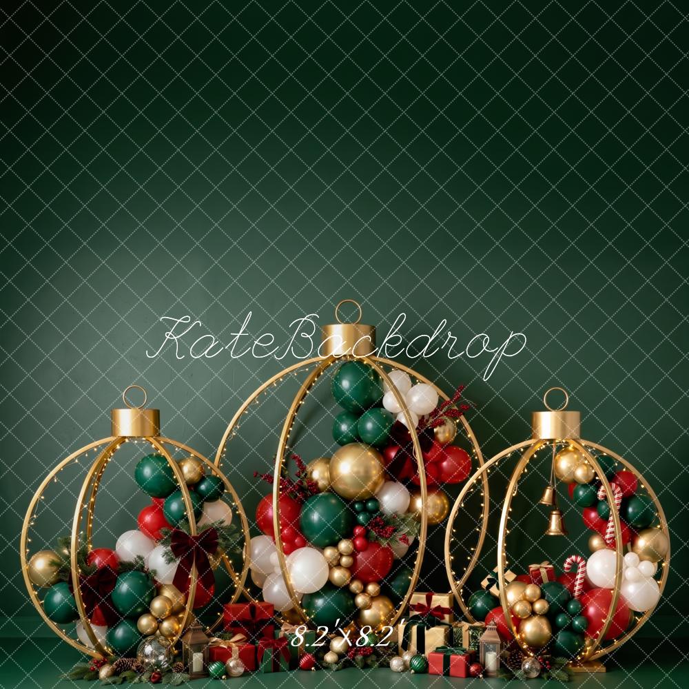 Kate Christmas Green Ornament Balloon Gifts Printed Backdrop Designed by Patty Roberts