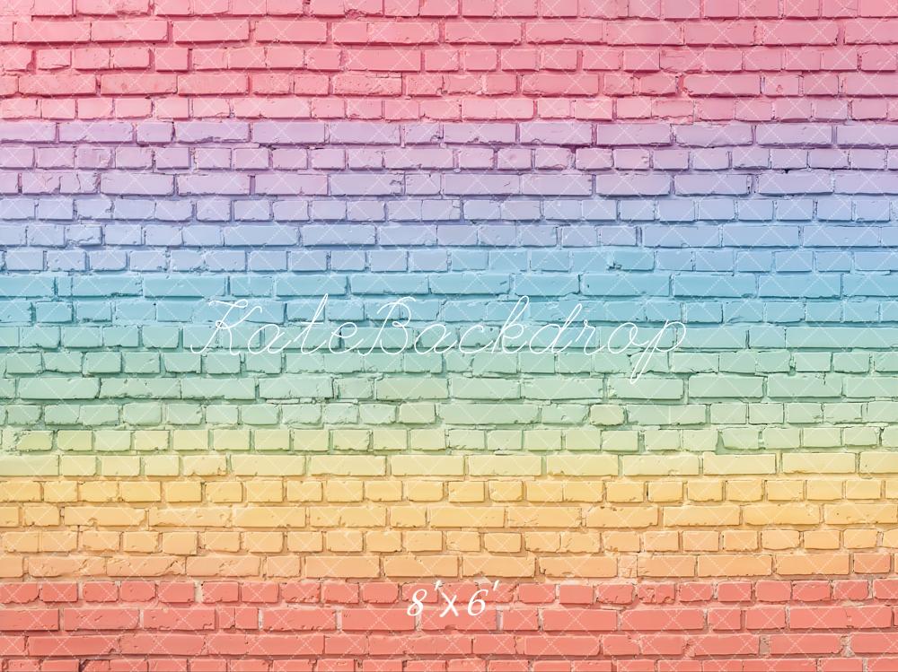 Kate Rainbow Gradient Brick Wall Printed Backdrop Designed by Chain Photography