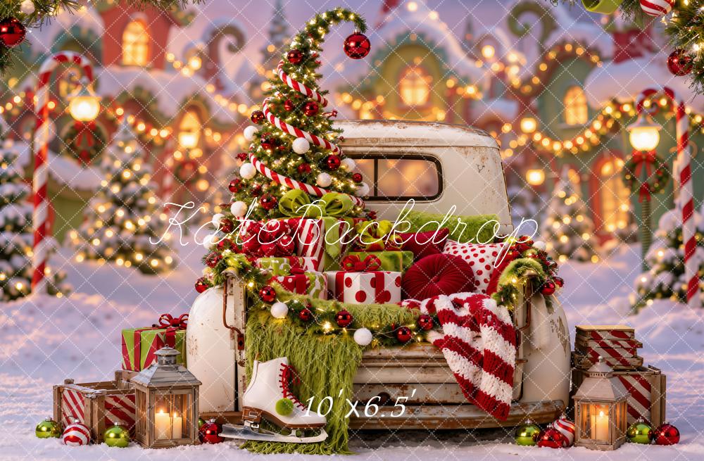 Kate Christmas Fantasy Truck Whoville Tree Gifts Ice Skates Printed Backdrop Designed by Emetselch
